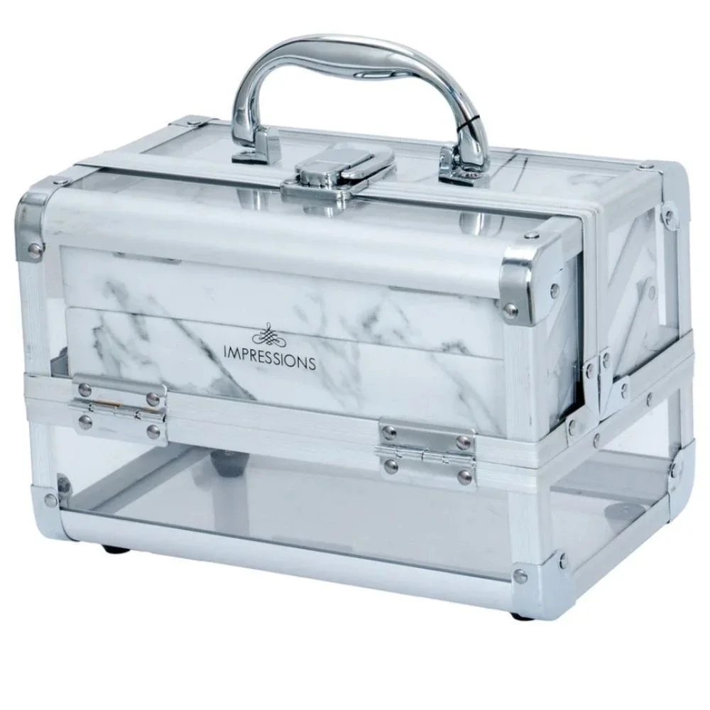 Impressions Savvy Lux Makeup Travel Case w/Mirror- Silver‎ & Marble